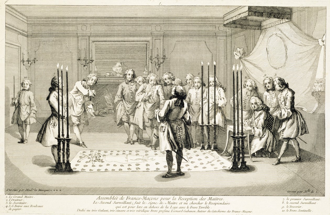 Versammlung der Freimaurer vor der Einweihung eines Meisters, ca. 1733 von Unbekannt