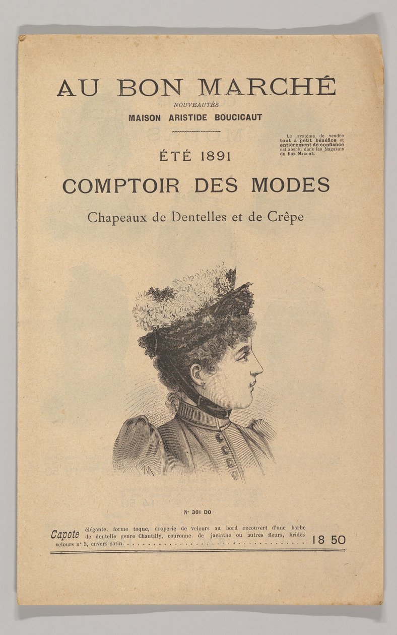 Au Bon Marché-Comptoir des Modes, Chapeaux de Dentelles et de Crêpe, Sommer 1891 von Unbekannt