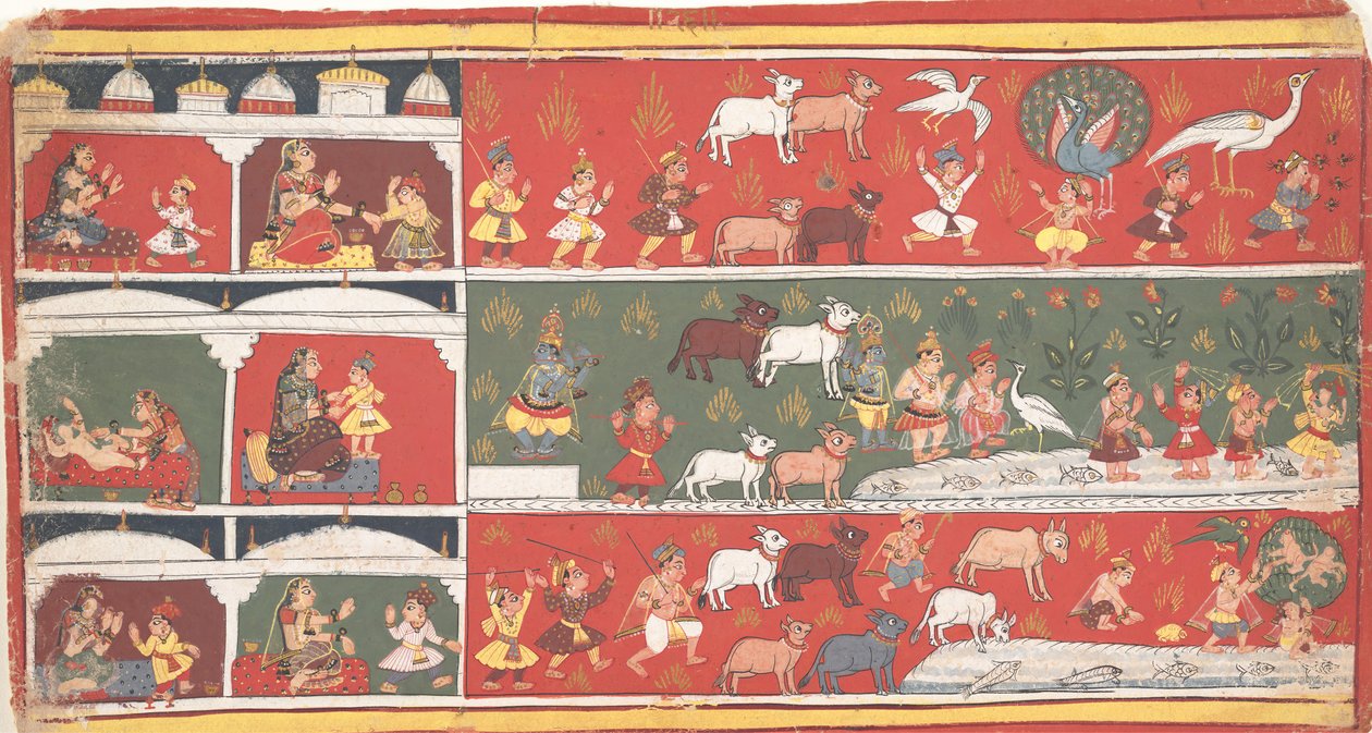 Bakasura, der Kranichdämon, kommt in Brindavan an... ein verstreutes Bhagavata Purana..., ca. 1700 von Unbekannt