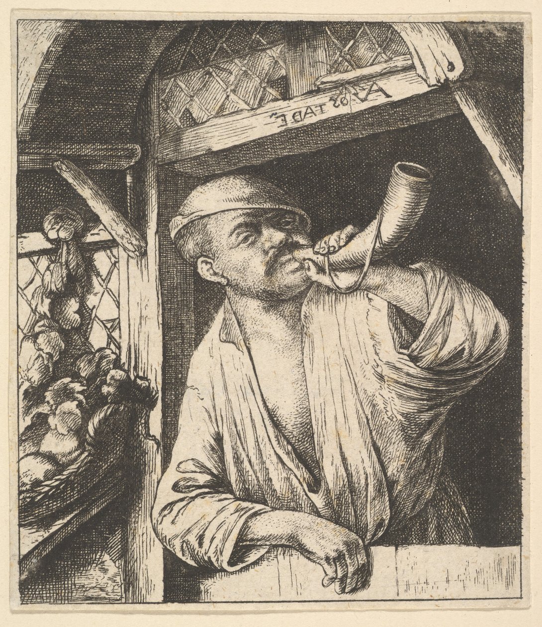 Bäcker bläst Horn, 1610-85 von Unbekannt