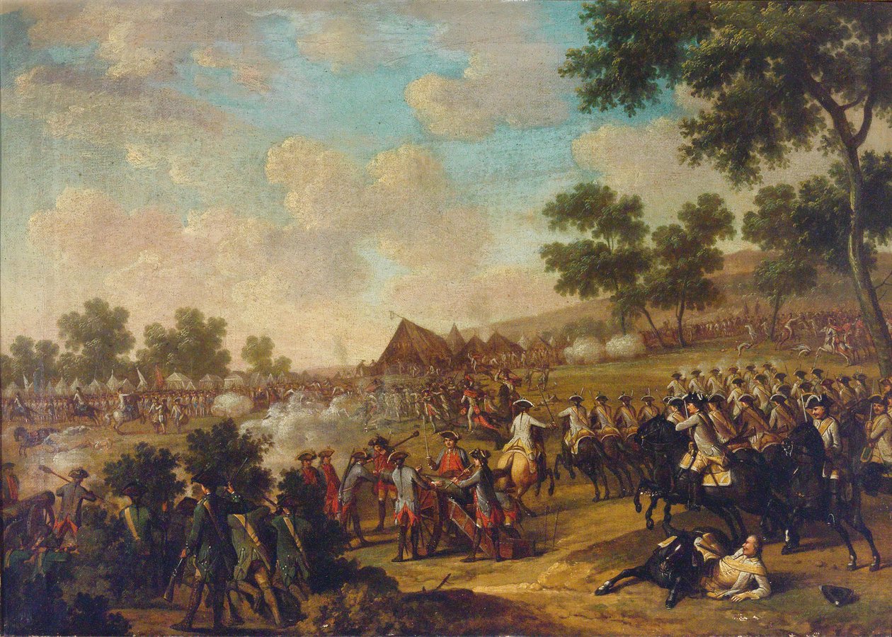 Schlachtenszene aus dem Siebenjährigen Krieg, zweite Hälfte des 18. Jahrhunderts von Unbekannt