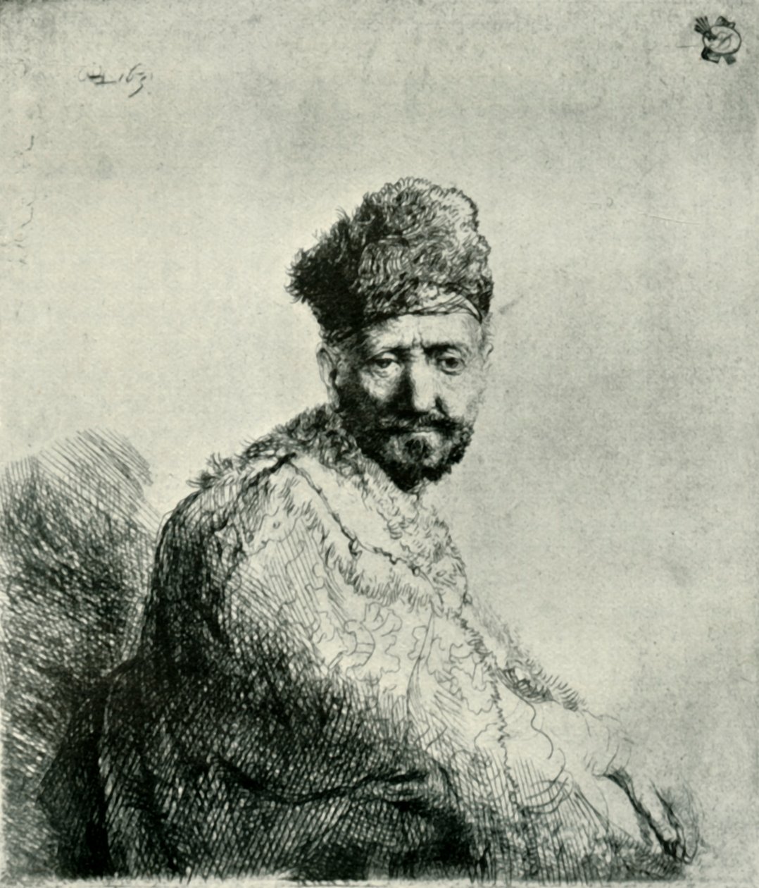 Bärtiger Mann in einer pelzbesetzten orientalischen Mütze und Robe: der Vater des Künstlers, 1631, 1906 von Unbekannt