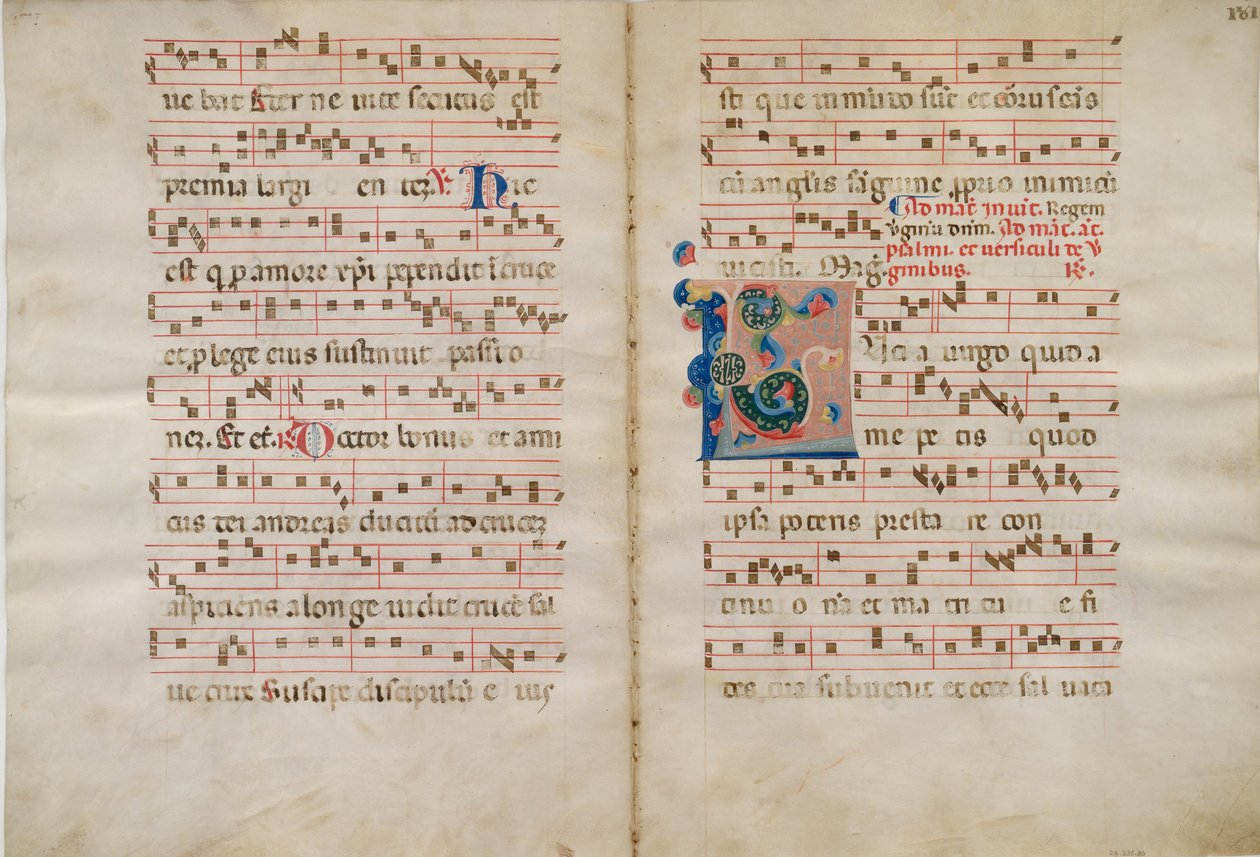Bifolium mit Initiale L, aus einem Antiphonar, 14. Jahrhundert von Unbekannt
