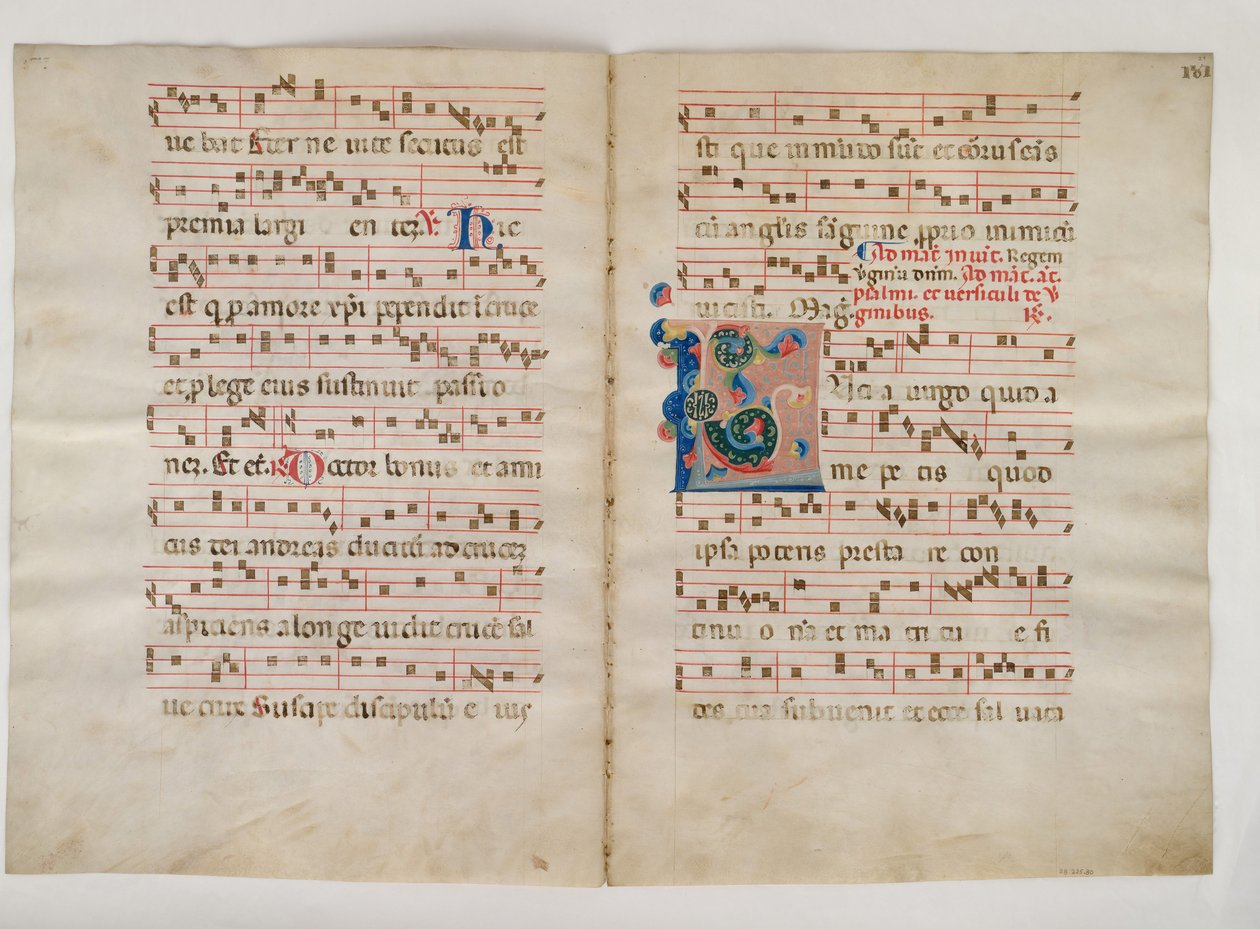 Bifolium mit Initiale L, aus einem Antiphonar, Italienisch, 14. Jahrhundert von Unbekannt