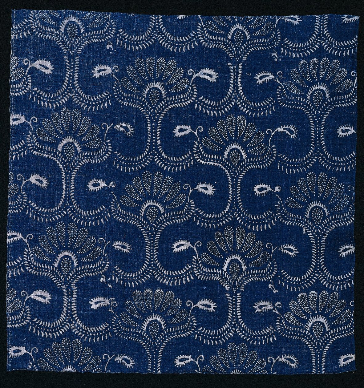 Blauer Indigo-Resist-Druck mit stilisiertem Blattmuster, 1790 von Unbekannt