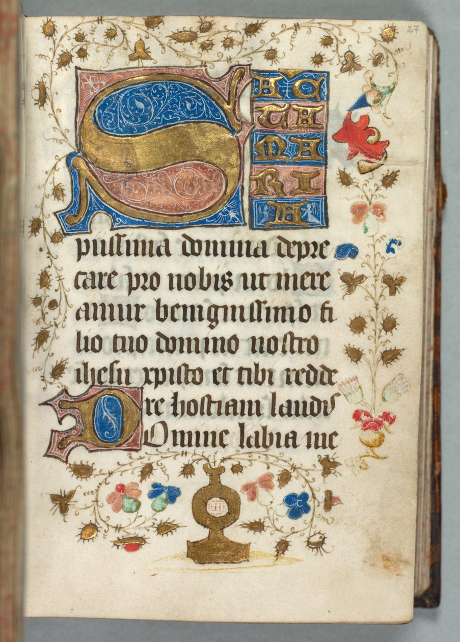 Stundenbuch Gebrauch von Metz: Fol. 27r, verzierte Initialen, um 1440 von Unbekannt