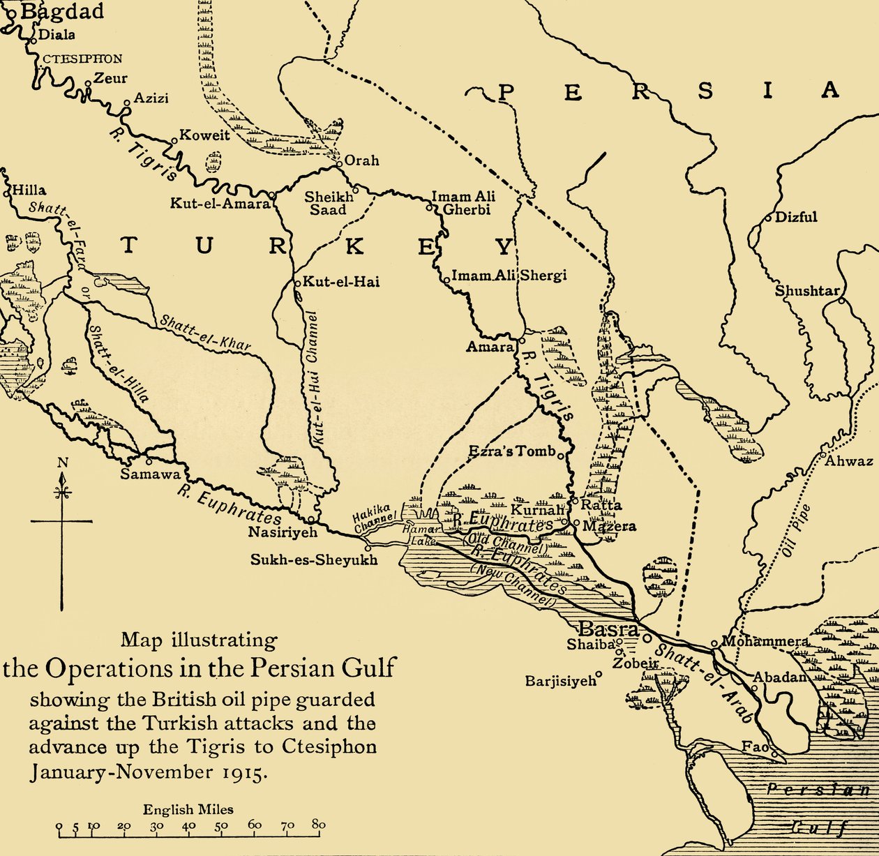 Britische Ölpipeline im Nahen Osten, Erster Weltkrieg, 1915, ca. 1920 von Unbekannt