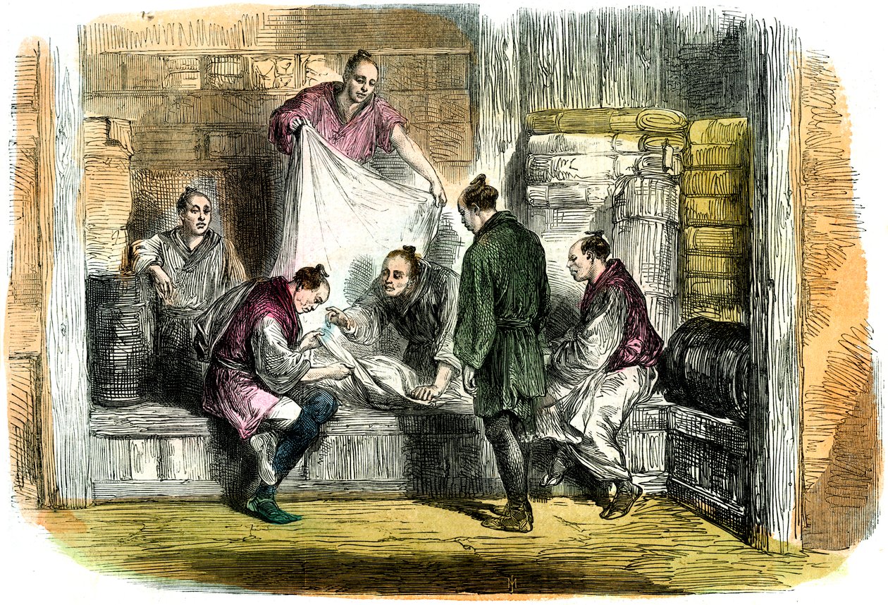 Kauf von Kamelotten in einem Geschäft, Yokohama, Japan, 1865 von Unbekannt