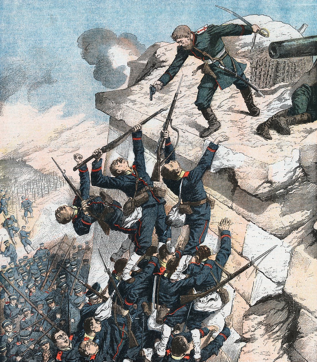 Kapitän Lebedief verteidigt heldenhaft das Bollwerk in Port Arthur, Russisch-Japanischer Krieg, 1904-1905 von Unbekannt