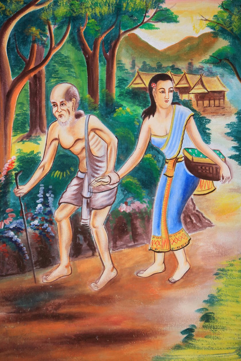 Deckenmalerei, die das Leben Buddhas darstellt. Wat Si Sou Mang Karam Tempel. Vang Vieng, Laos von Unbekannt