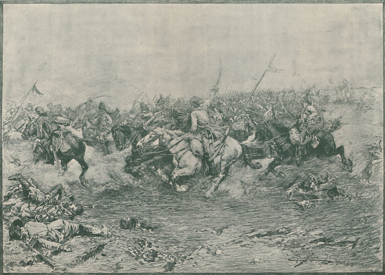 Angriff der Zwölften Husaren in der Schlacht von Marengo, 1800, 1896 von Unbekannt