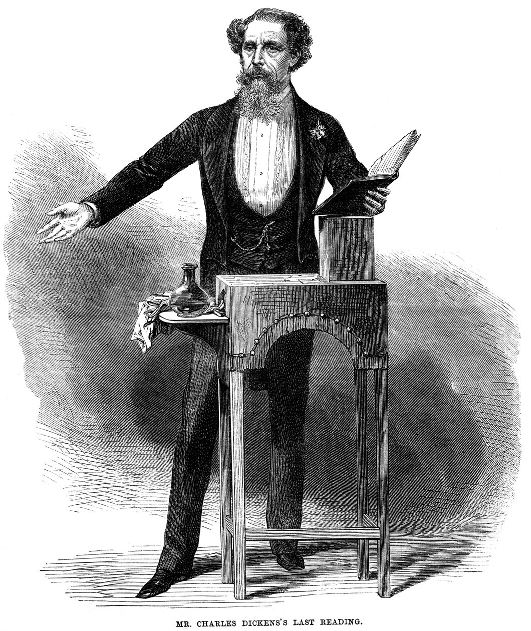 Charles Dickens 1812-70 bei seiner letzten öffentlichen Lesung in der St. James