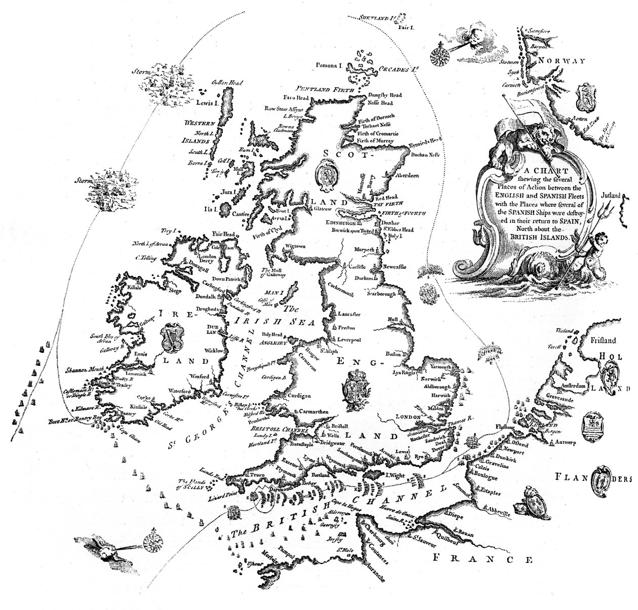 Karte des Kurses der spanischen Armada, 1588, 1893 von Unbekannt