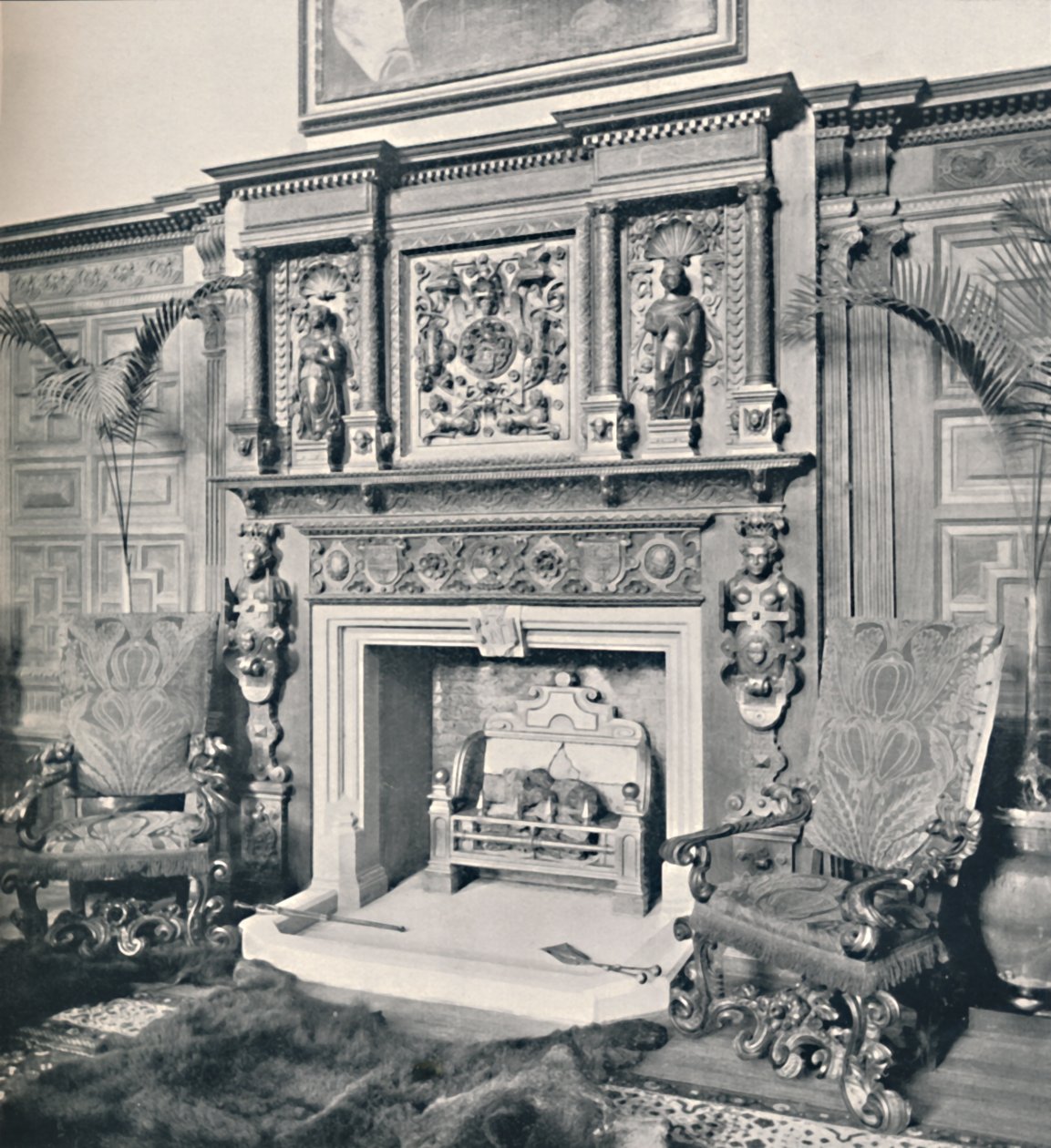 Kamin im Großen Saal, Castle Ashby, Northampton, 1927 von Unbekannt