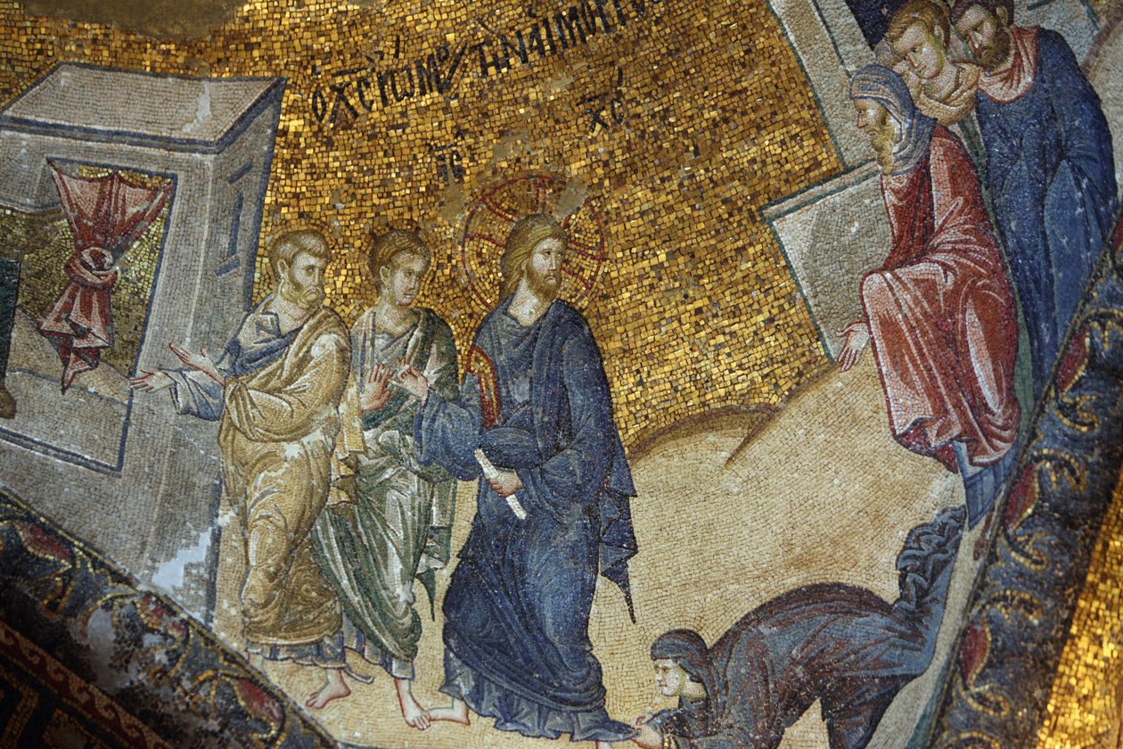 Chora-Kirchenmuseum: Mosaik, das die Frau zeigt, die Jesus um Heilung bittet, Istanbul, Türkei von Unbekannt