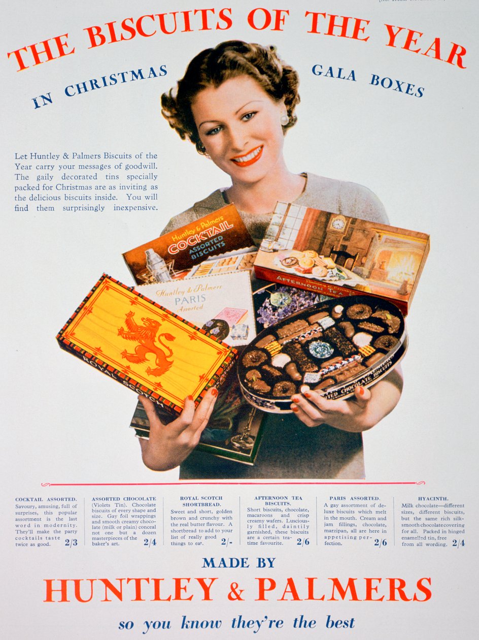 Weihnachtswerbung für Huntley und Palmers Kekse, 1935 von Unbekannt
