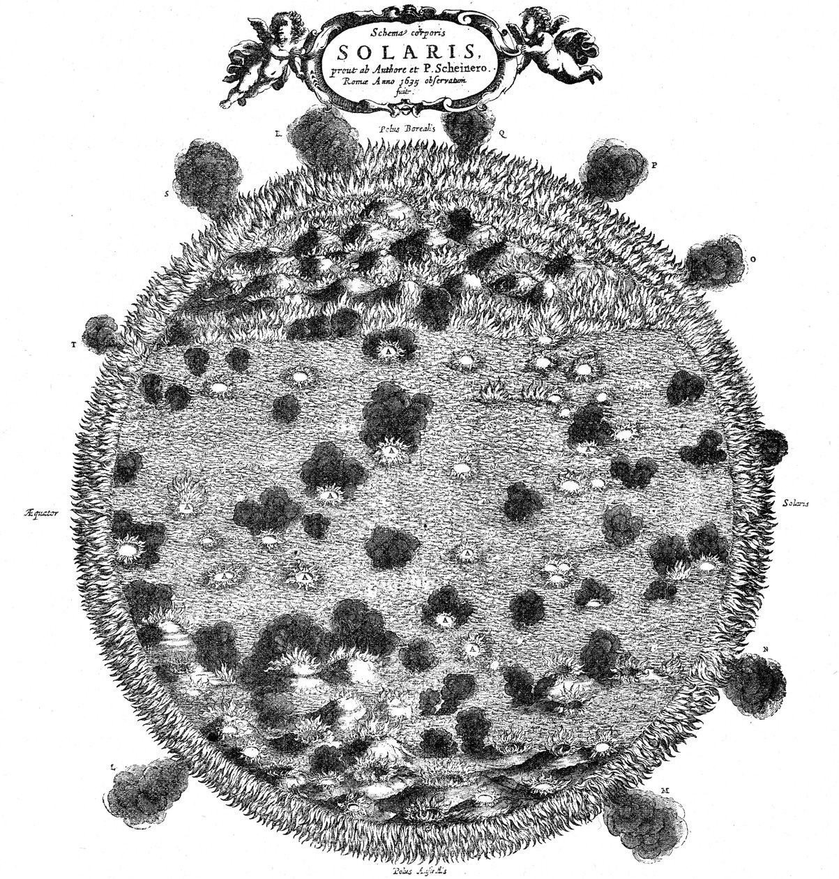 Christopher Scheiners Illustration seiner Vorstellung von der Sonnenoberfläche, 1635 von Unbekannt