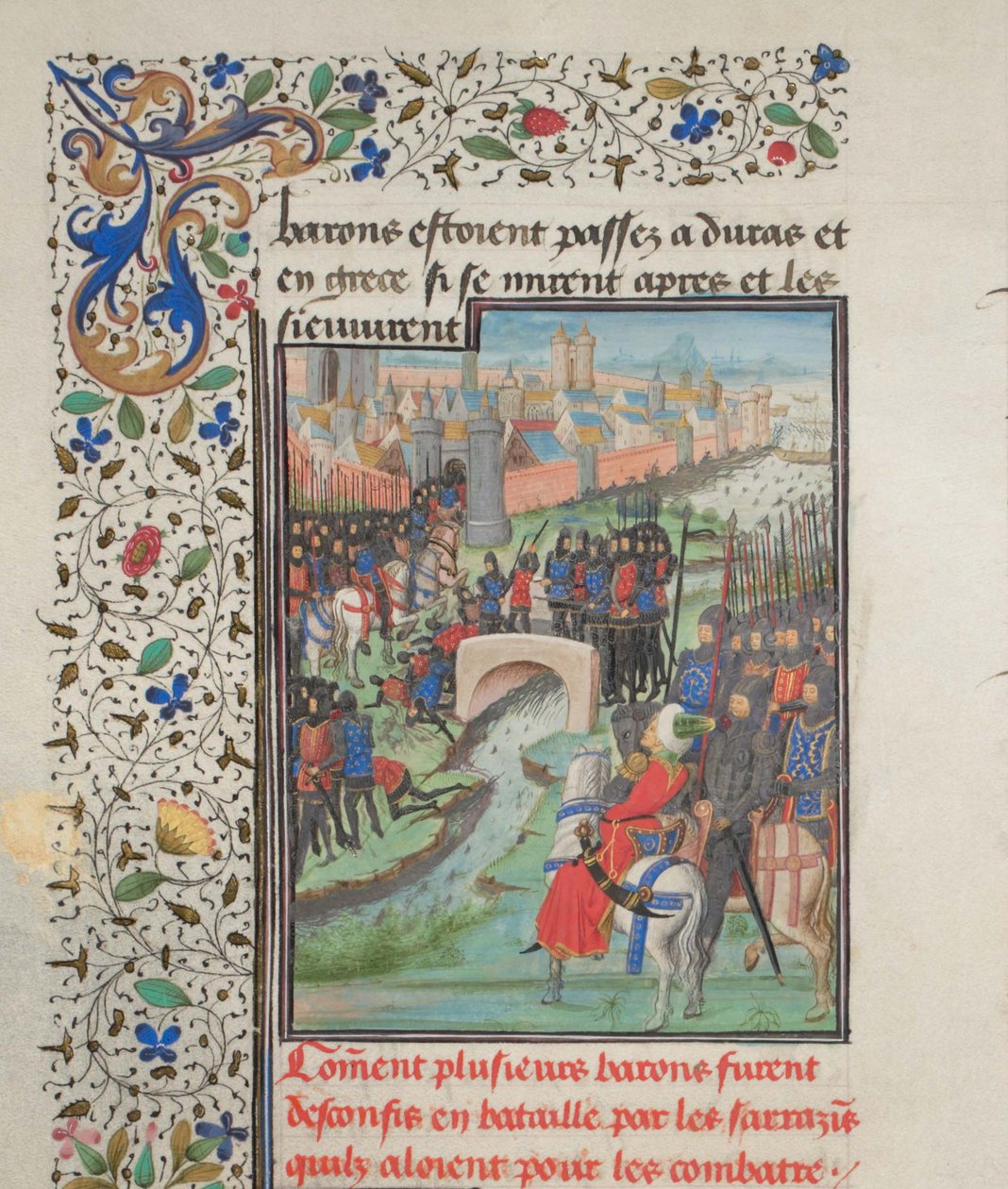 Zusammenstoß der Armee der Barone und der Sarazenen. Miniatur aus der Historia von Wilhelm von Tyrus, 1460er von Unbekannt