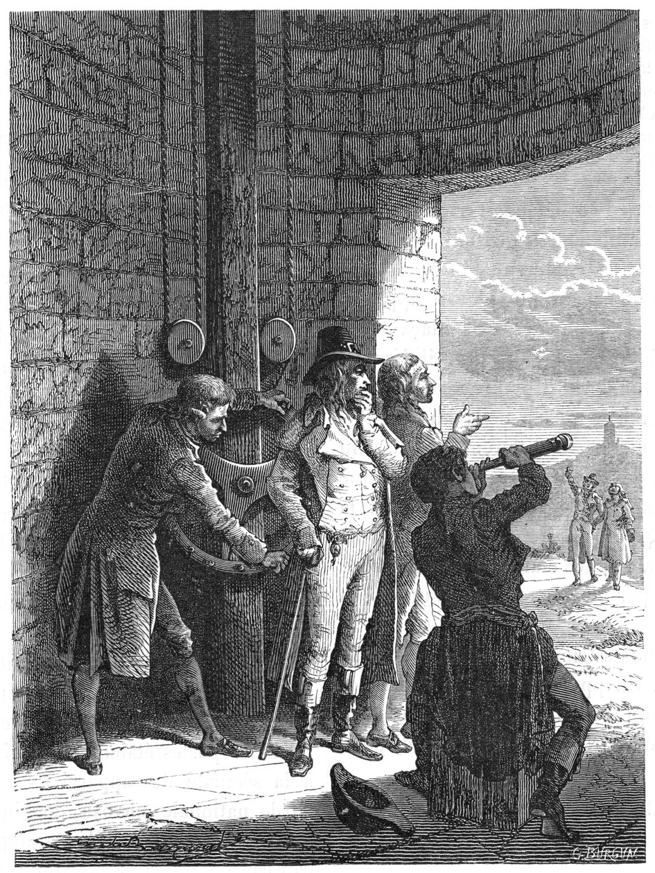 Claude Chappe demonstriert sein optisches Telegrafen-Semaphorensystem im Jahr 1793, um 1870 von Unbekannt
