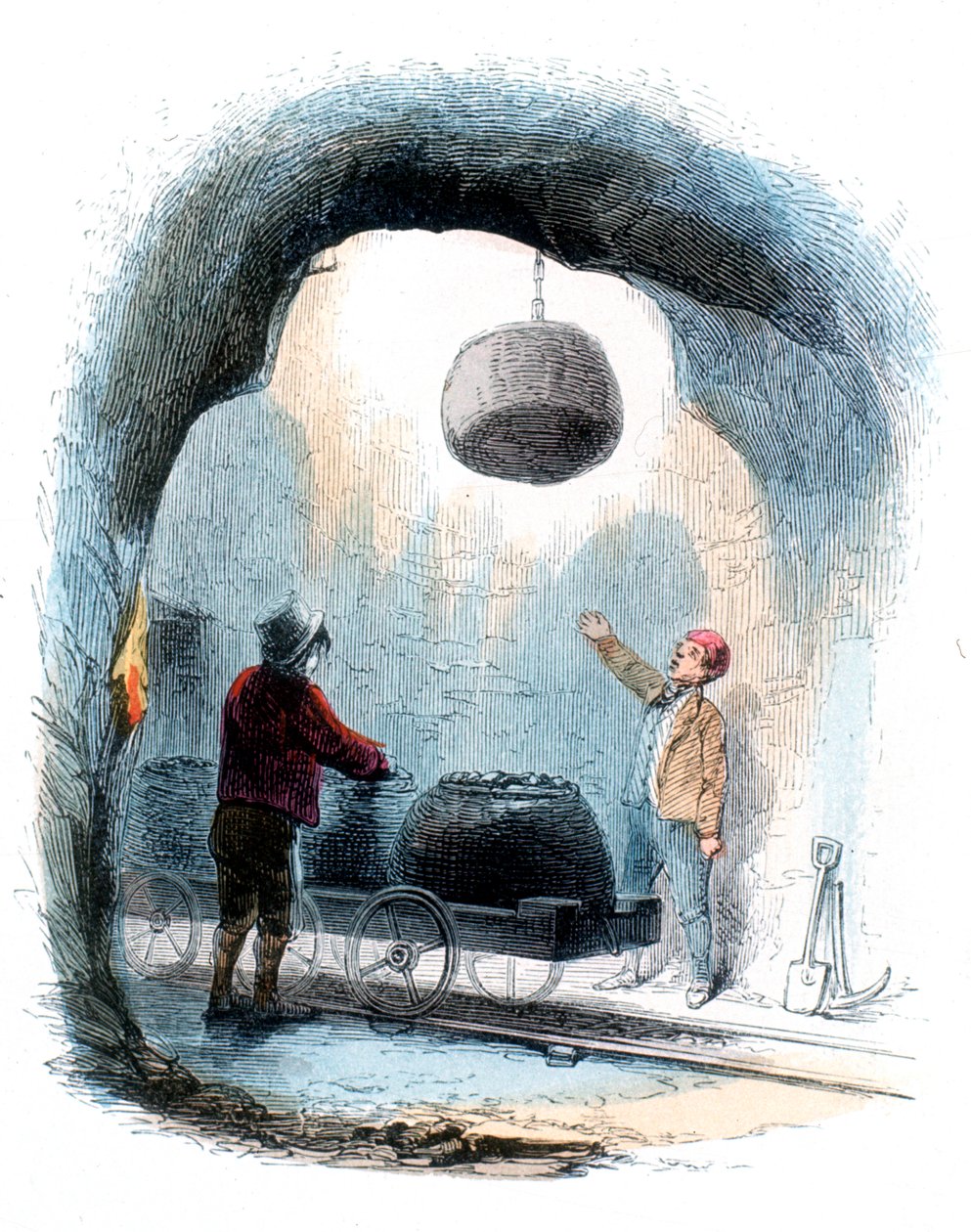 Kohlebergbau: Körbe mit Kohle an die Oberfläche eines Bergwerks schicken, 1852 von Unbekannt