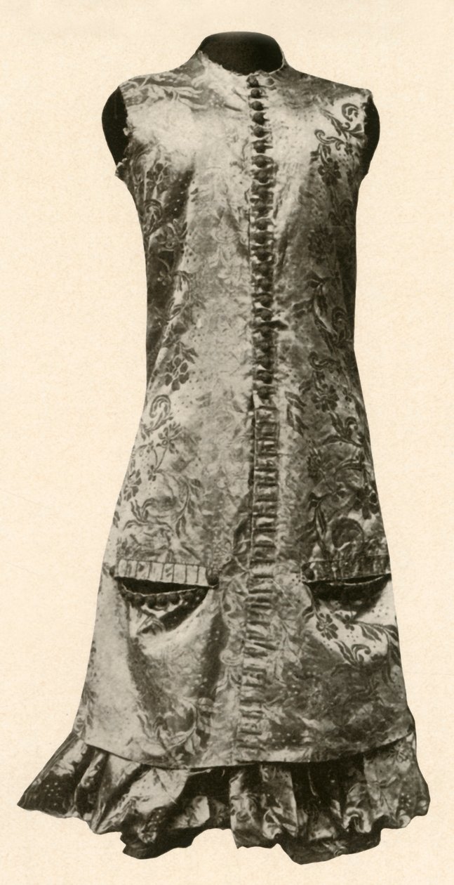 Mantel und Kniebundhosen aus dunkelroter geblümter Seide, 1681, 1937 von Unbekannt