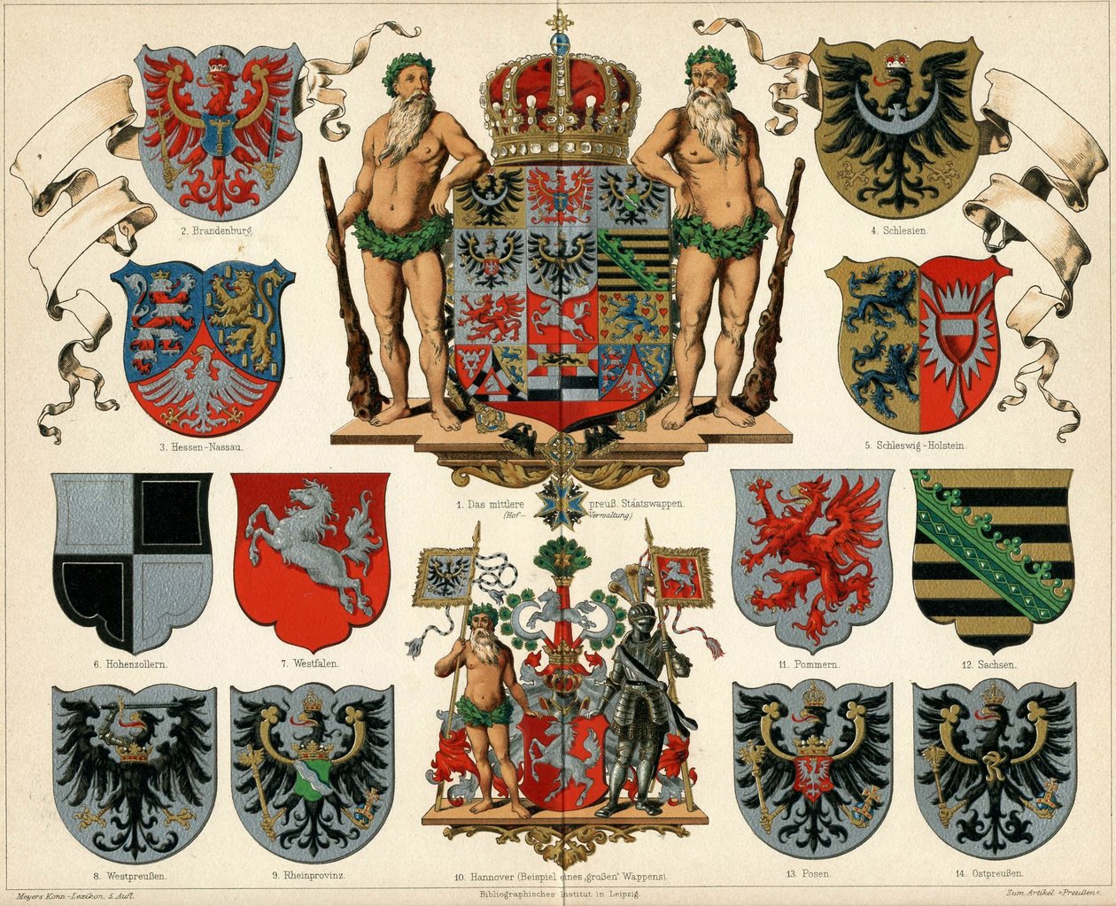 Wappen des Königreichs Preußen und der Provinzen Meyers Großes Konversations-Lexikon, 1883 von Unbekannt
