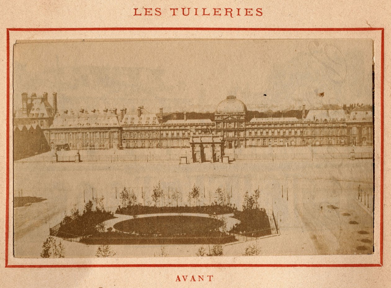 Pariser Kommune (1871): Blick auf den Palais des Tuileries in Paris vor dem Brand im Mai 1871. Fotografie von Pierre Pepetit. von Unbekannt