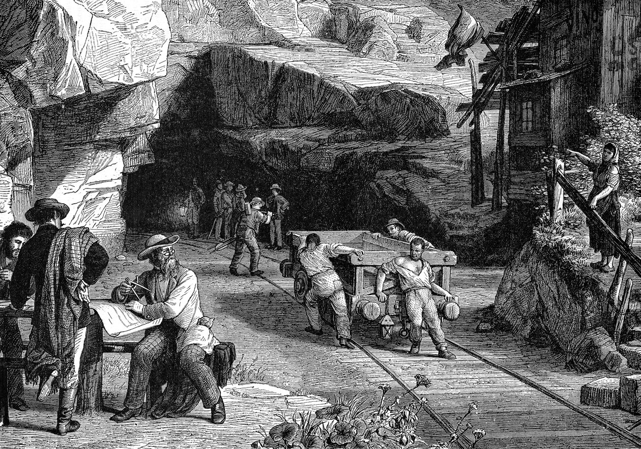 Bau des St. Gotthard-Tunnels unter den Alpen, 1880 von Unbekannt