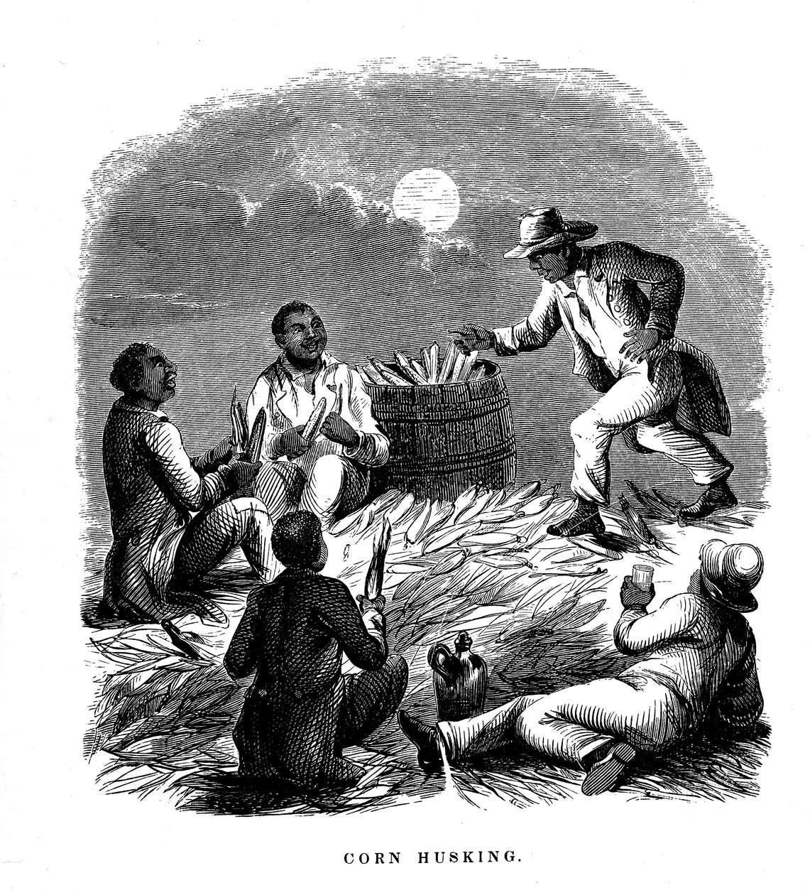 Maiskolben schälen, schwarze Arbeiter schälen Mais, südliche USA, ca. 1850 von Unbekannt