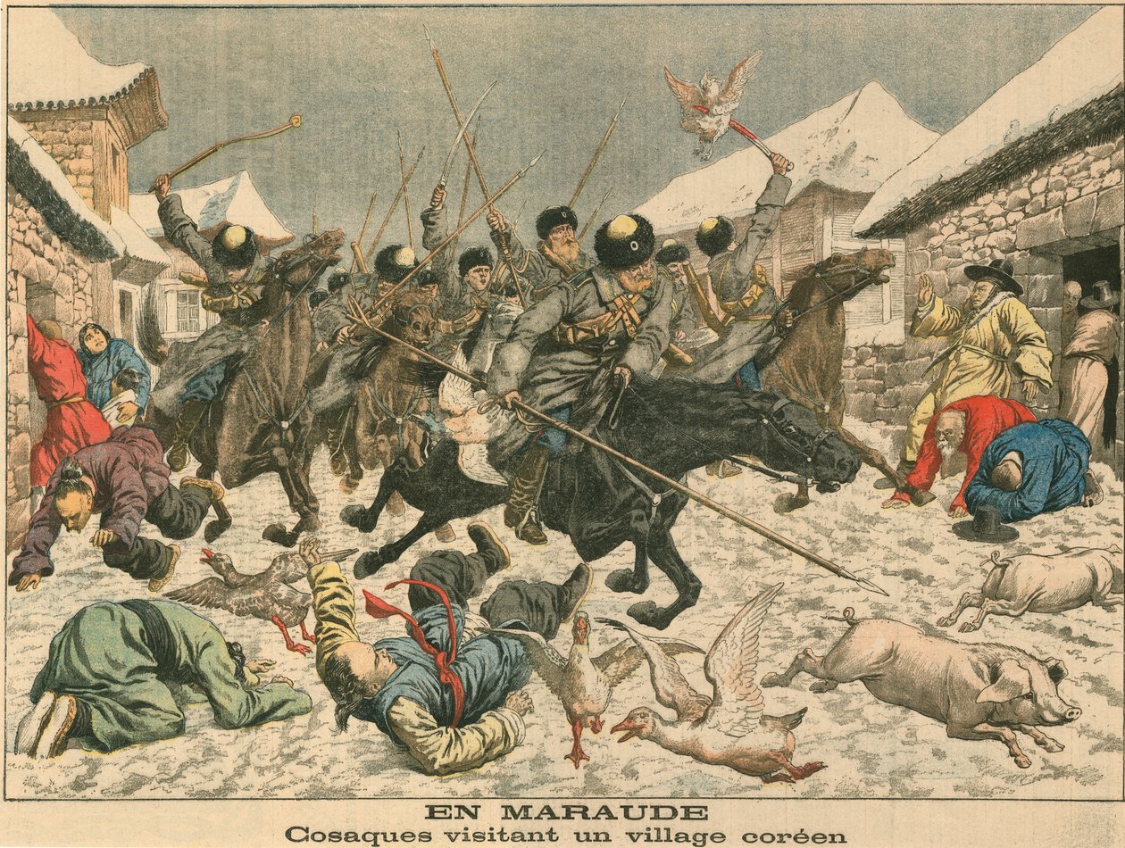 Kosaken terrorisieren ein koreanisches Dorf, Russisch-Japanischer Krieg, 1904 von Unbekannt