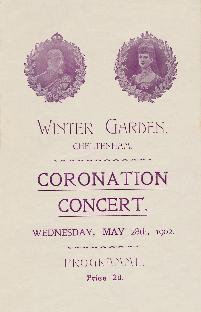 Titelblatt des Programms für ein Krönungskonzert im Wintergarten, Cheltenham, 1902 von Unbekannt