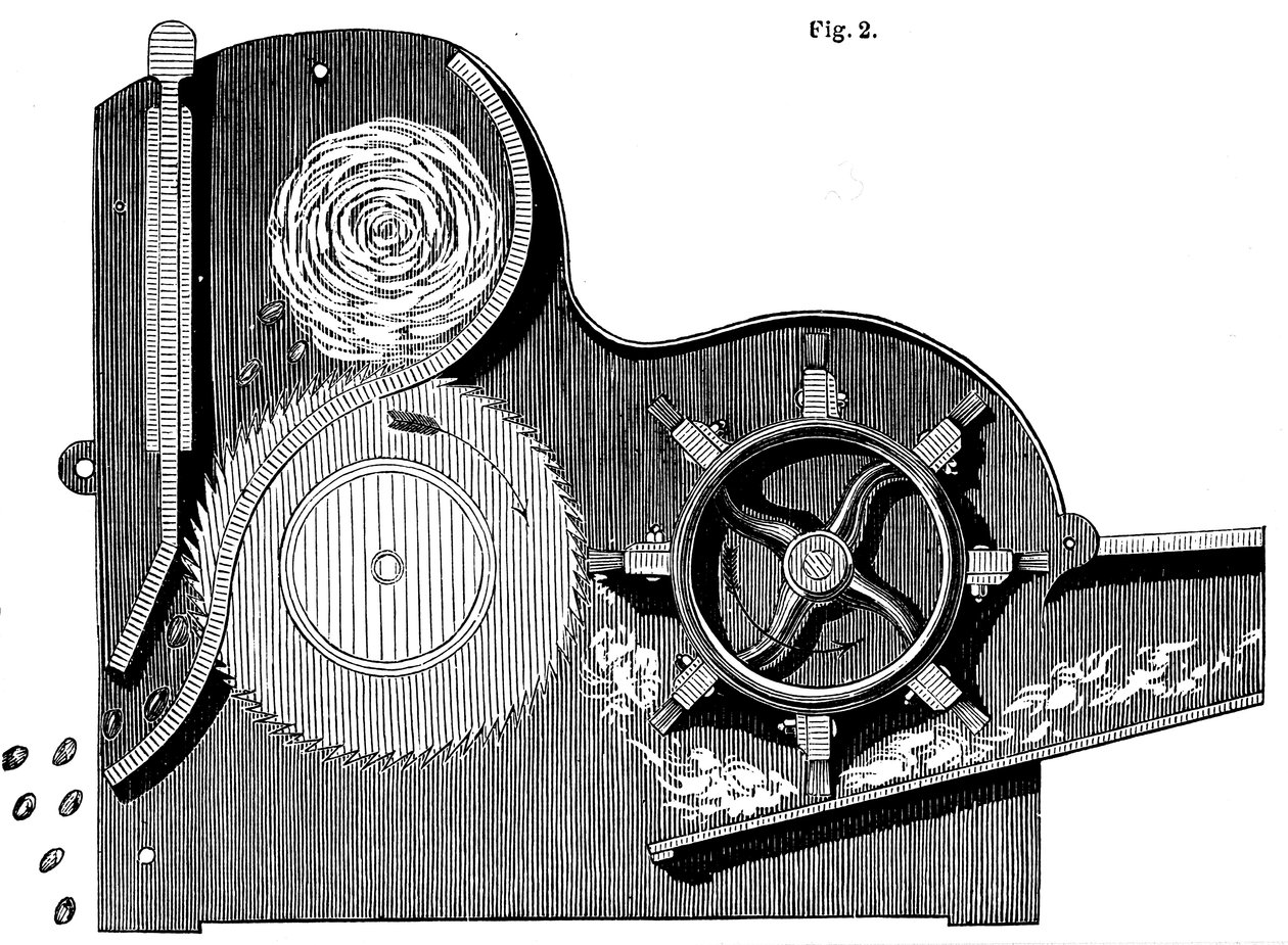 Querschnitt von Eli Whitneys 1765-1825 Säge-Gin zur Reinigung von Baumwolle, 1865 von Unbekannt