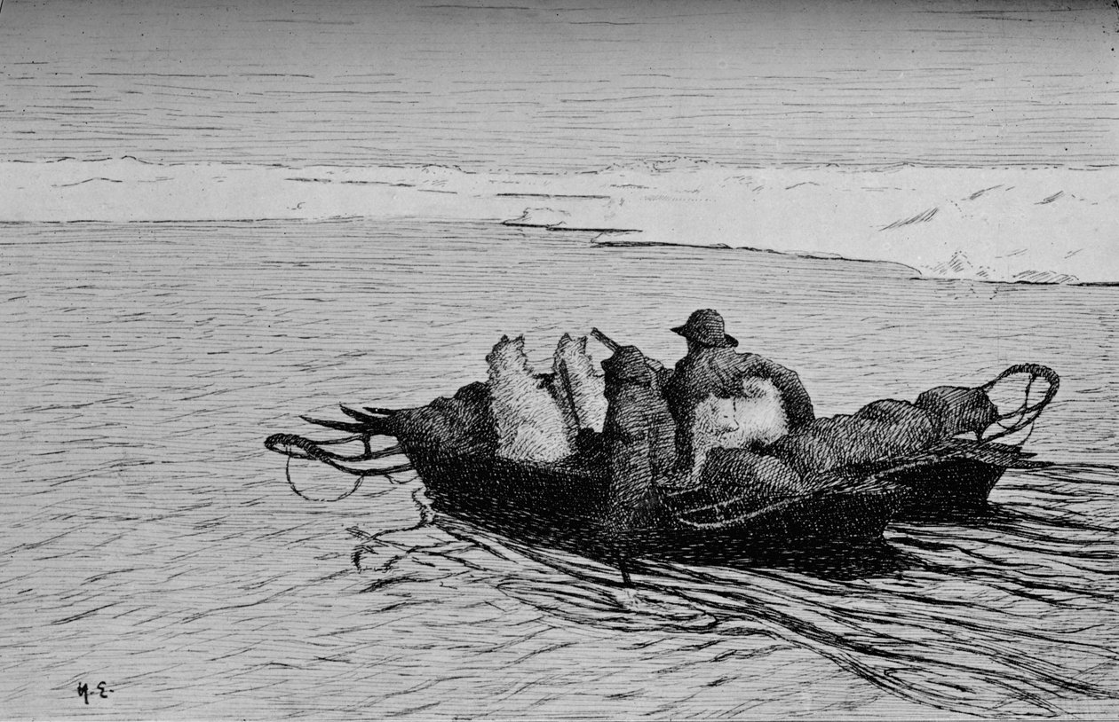 Überquerung eines Risses im Eis, um 1893-1896 von Unbekannt