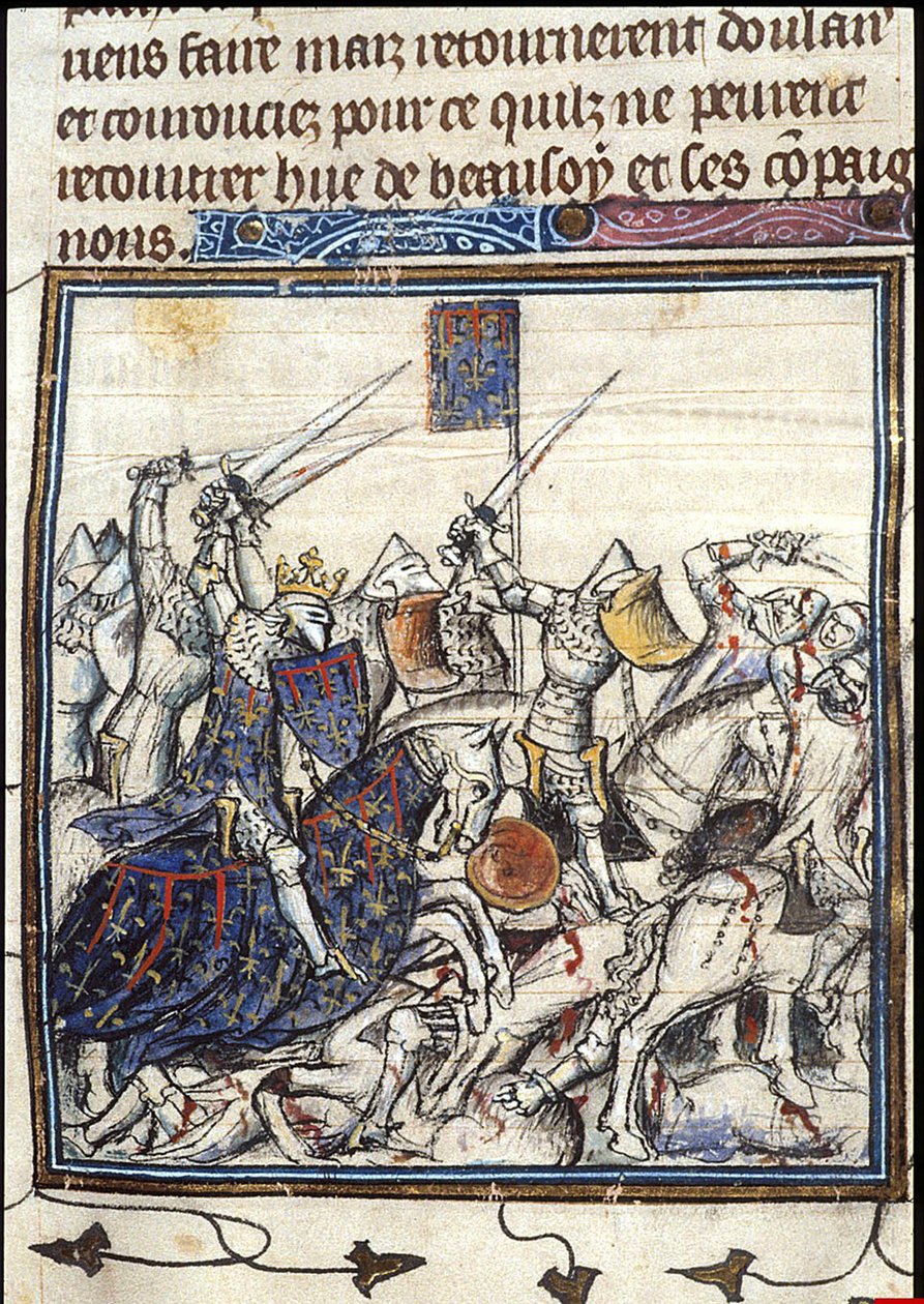 Kreuzritter und Sarazenen kämpfen während des Dritten Kreuzzugs aus den Chroniques de France ou de St Denis von Unbekannt