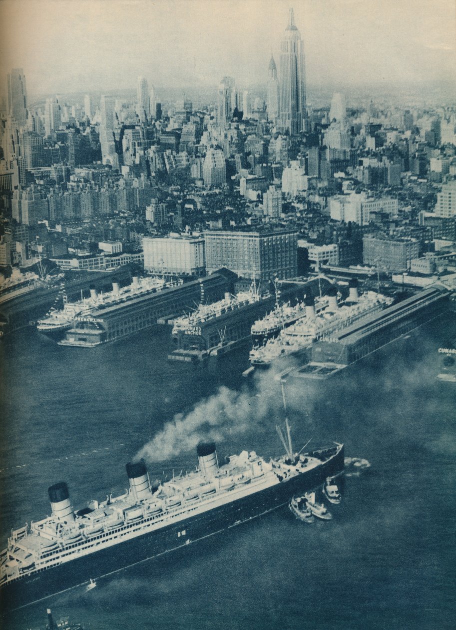Cunard White Star Liner Berengaria, nähert sich dem Cunard Pier, 1936 von Unbekannt