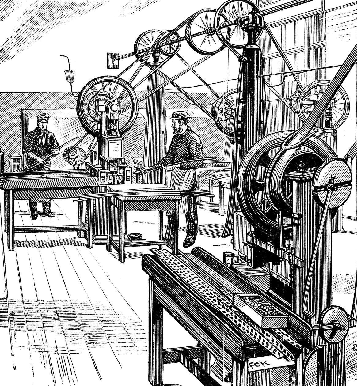 Schneiden von Münzrohlingen aus Metallstreifen, Royal Mint, London, 1897 von Unbekannt