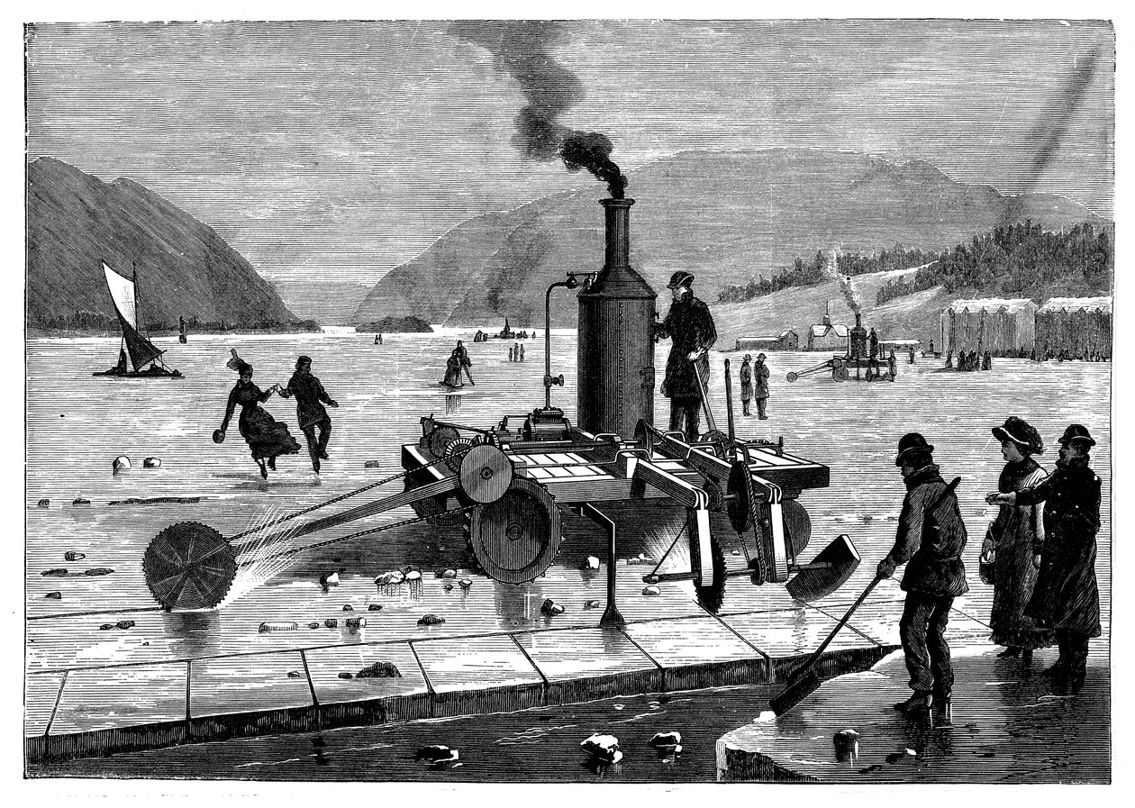 Eis schneiden auf dem St. Lawrence Fluss, Kanada, mit einer dampfbetriebenen Säge von Unbekannt