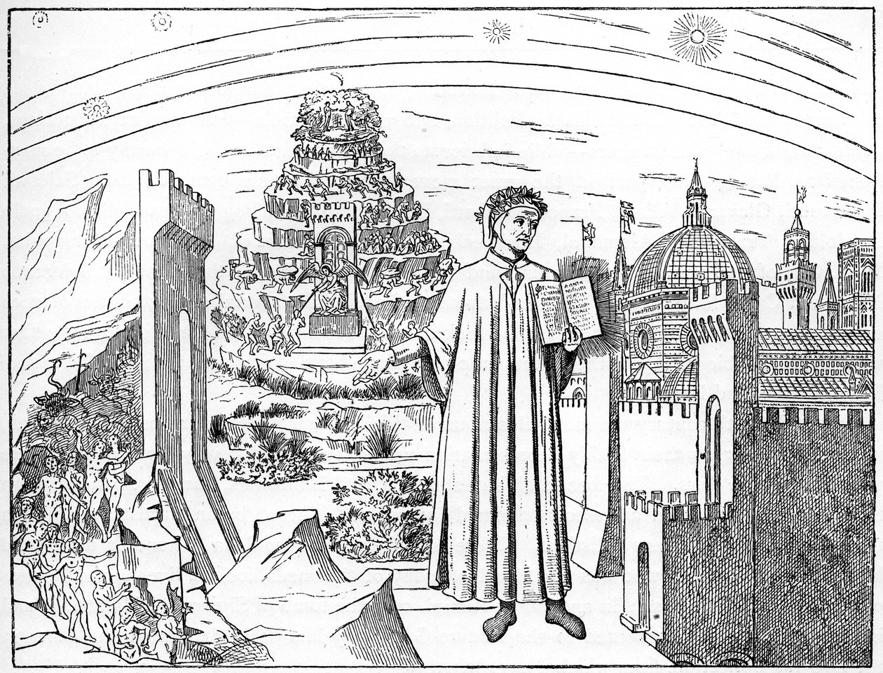 Dante 1265-1321, Florenz und die sieben Kreise der Hölle, 1882 von Unbekannt