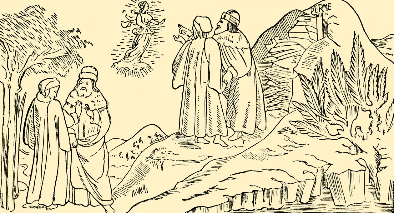 Dante im Fegefeuer sieht die Vision von Beatrice, ca. 1930 von Unbekannt