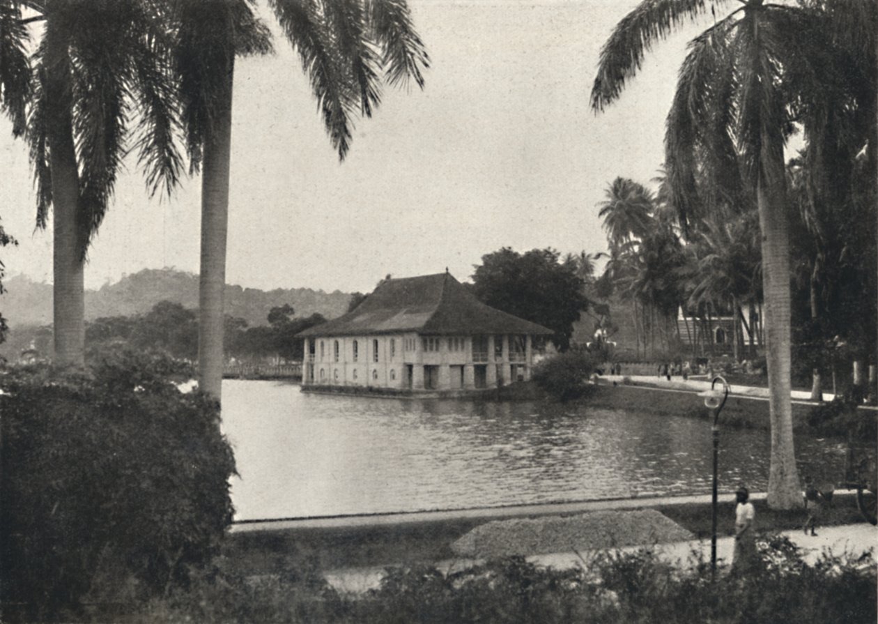 Der See von Kandy mit dem Bibliotheksgebäude des Tempels des Heiligen Zahns, 1926 von Unbekannt