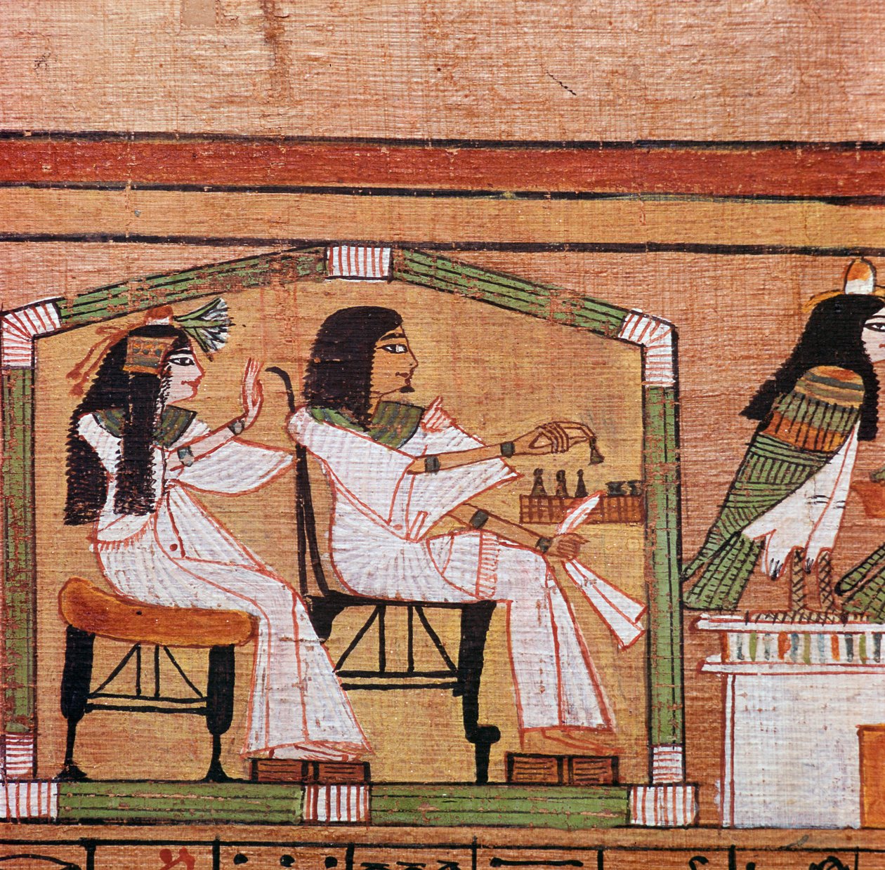Detail aus einem ägyptischen Papyrus, das ein Damespiel zeigt von Unbekannt