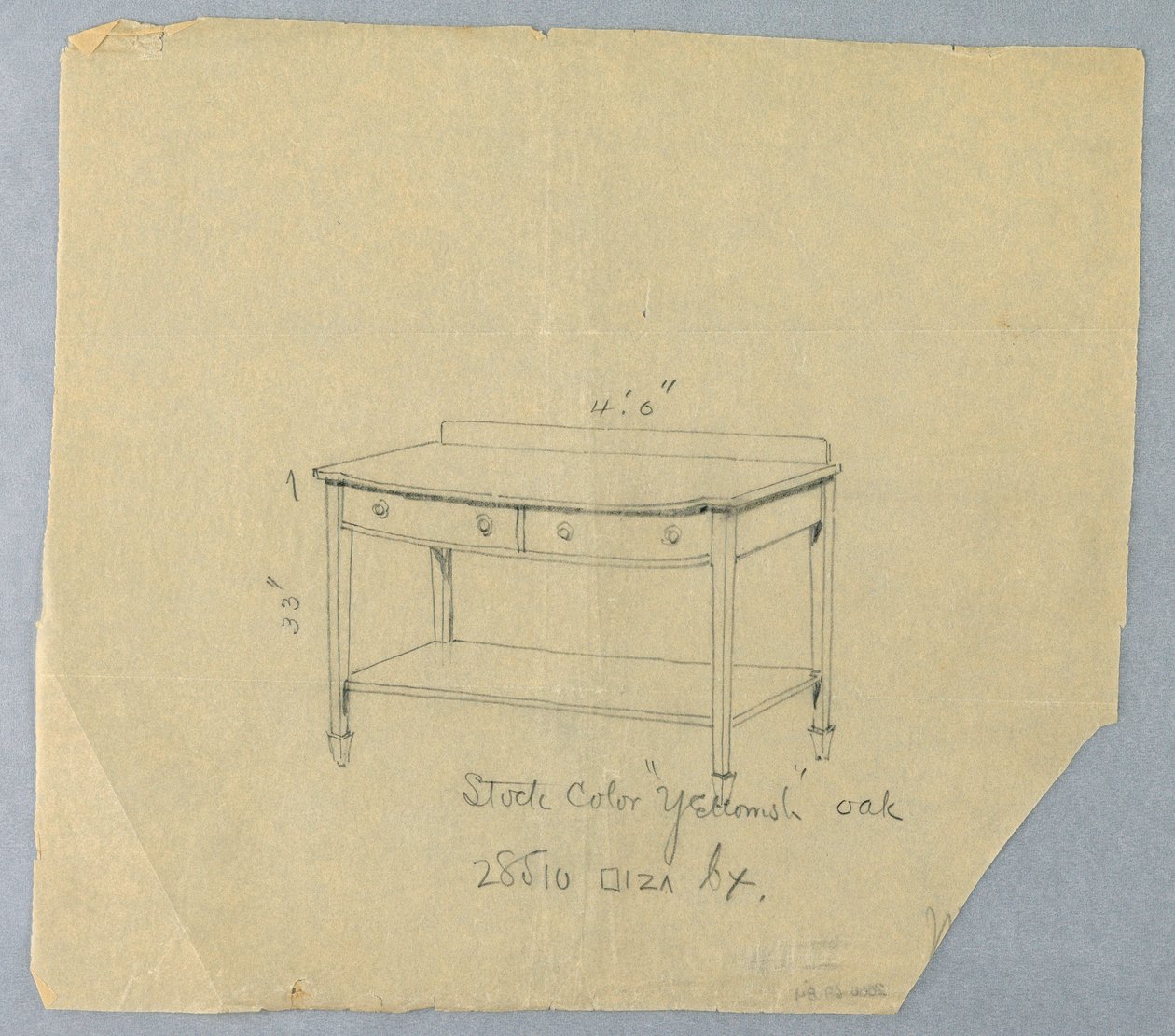 Zeichnung, Entwurf für einen Serviertisch mit zwei Schubladen und konvexer Front, 1900–05 von Unbekannt