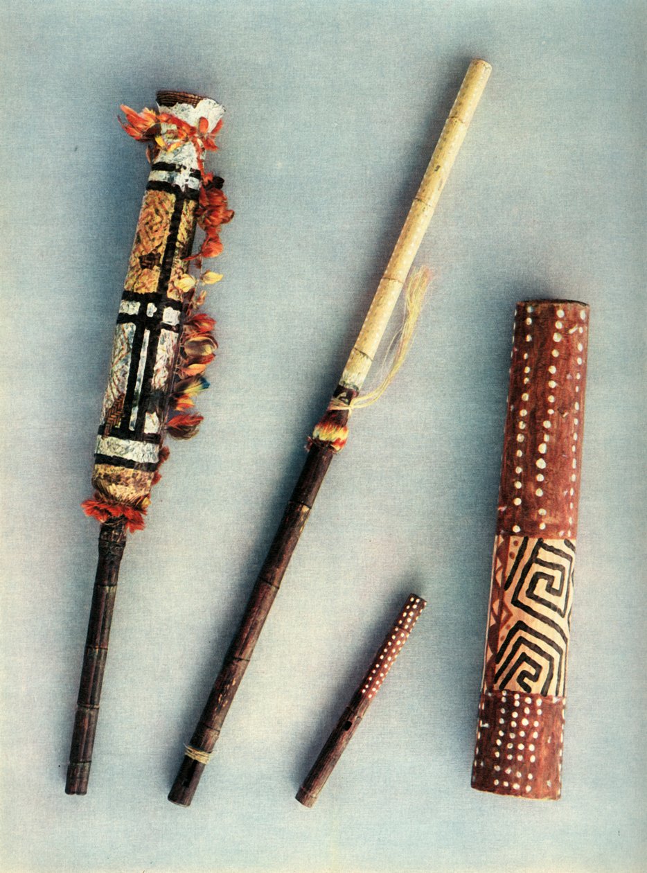 Trommel und Blasinstrumente des Baniva-Stammes, Venezuela, 1948 von Unbekannt