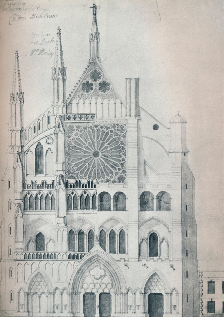Erhebung des Nordquerhauses, Westminster Abbey, mit Wrens Plan zur Restaurierung von Unbekannt
