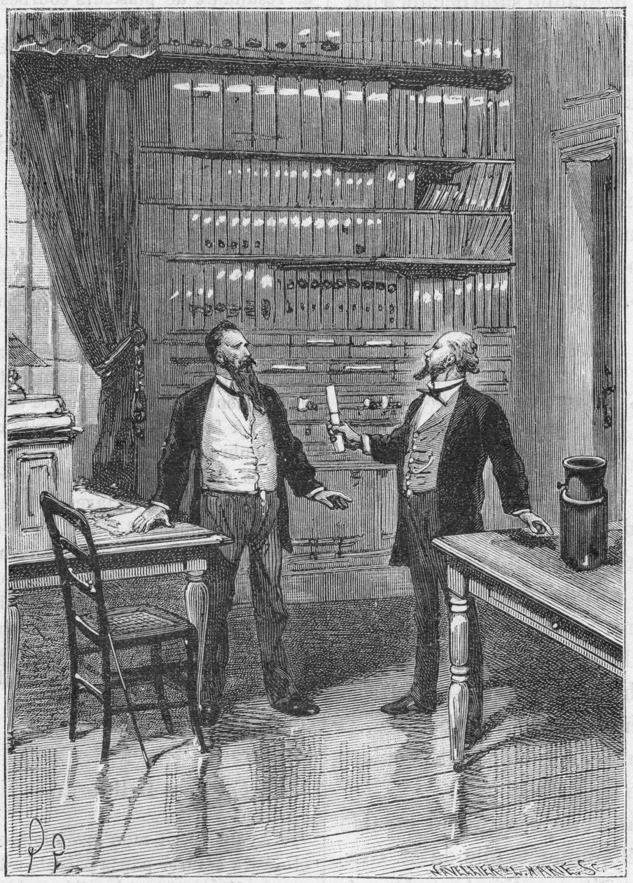 Elisha Gray, amerikanischer Erfinder, präsentiert das Caveat für sein Telefon, 1876, ca. 1890 von Unbekannt