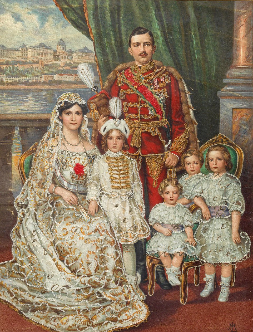 Kaiser Karl I. von Österreich mit seiner Frau Zita, Kronprinz Otto und den drei anderen Kindern, ca. von Unbekannt