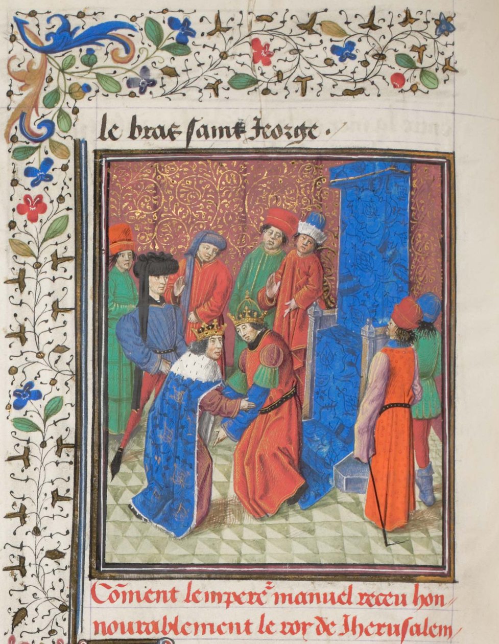 Kaiser Manuel I. Komnenos trifft König Amalrich I. von Jerusalem. Miniatur aus der Historia von Wilhelm von Tyrus, 1460er Jahre von Unbekannt