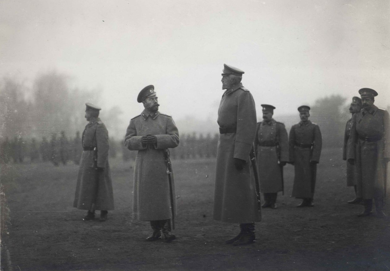 Kaiser Nikolaus II. und Großherzog Nikolai Nikolajewitsch in Baranowitschi, September 1914 von Unbekannt