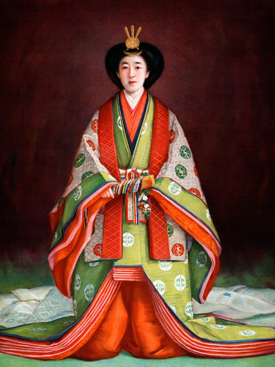 Kaiserin Nagako von Japan in ihren Krönungsgewändern, um 1924 von Unbekannt