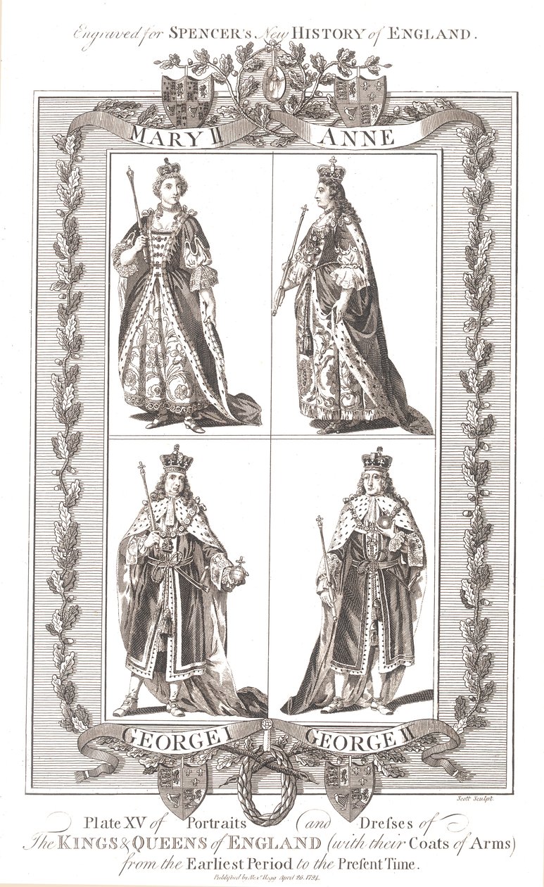 Englische Könige und Königinnen mit Wappen, 1780-1800 von Unbekannt